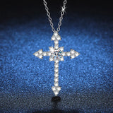 Sterling Silver Moissanite Cross Pendant Charm Necklace