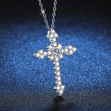 Sterling Silver Moissanite Cross Pendant Charm Necklace
