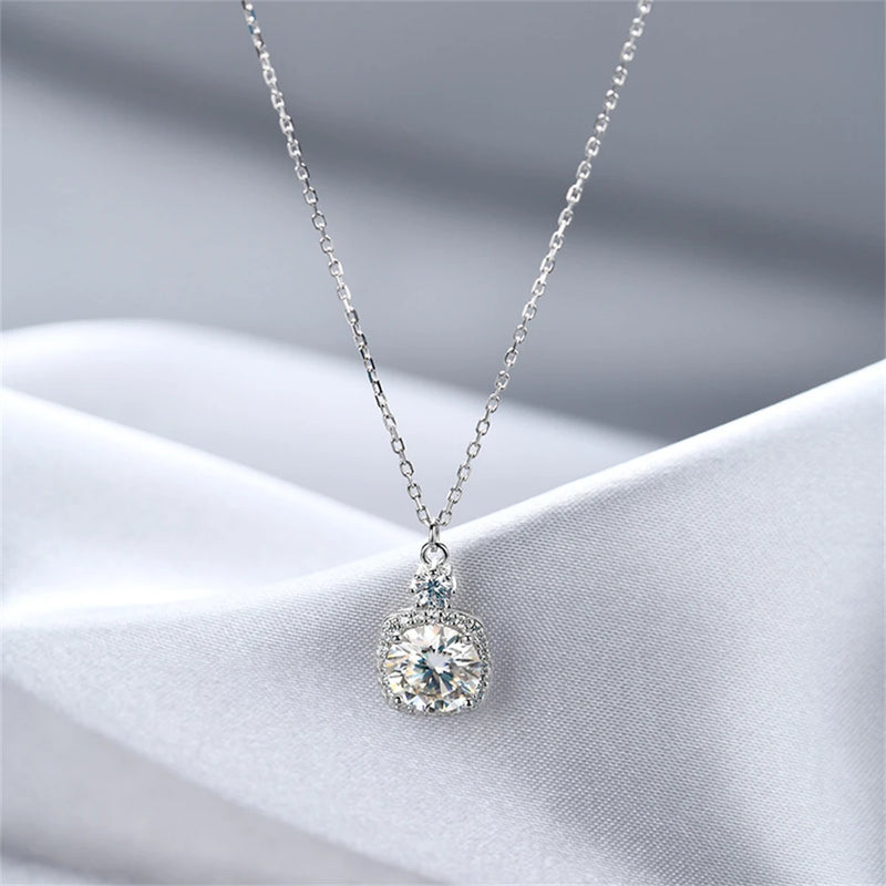 S925 Silver Moissanite Necklace Women Pendant Collarbone Chain Wedding