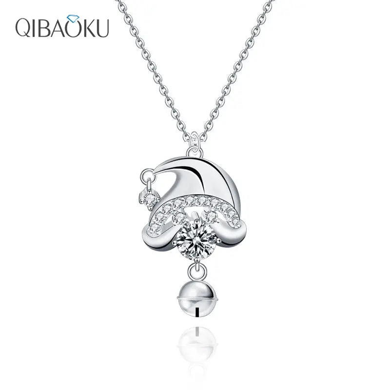 S925 Santa Claus Pendant Necklace Silver Moissanite Lady's Collarbone Ornament