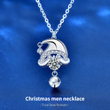 S925 Santa Claus Pendant Necklace Silver Moissanite Lady's Collarbone Ornament
