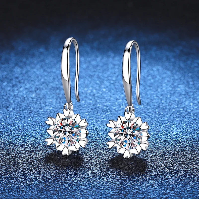 Sterling Silver Moissanite Stud Earrings Snowflake for Women