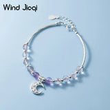 925 Silver Moon Crystal Pendant Bracelet for Women Student Teen Summer Jewelry