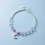 925 Silver Moon Crystal Pendant Bracelet for Women Student Teen Summer Jewelry