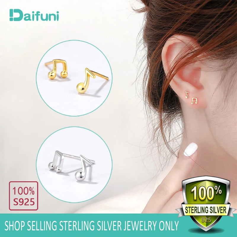 Sterling Silver Music Note Stud Earrings for Women Girls