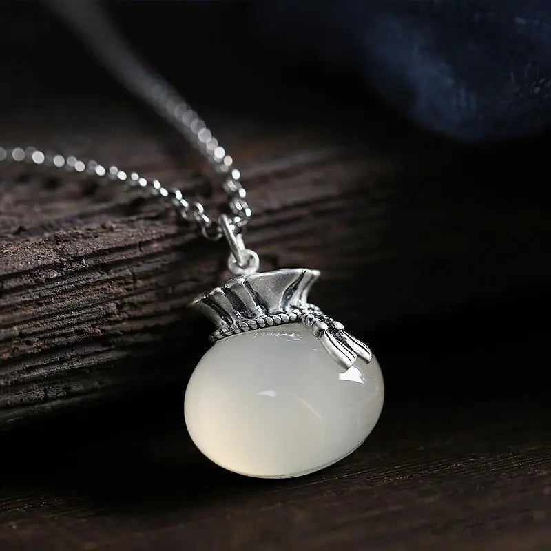 S925 Sterling Silver Chalcedony Money Bag Pendant
