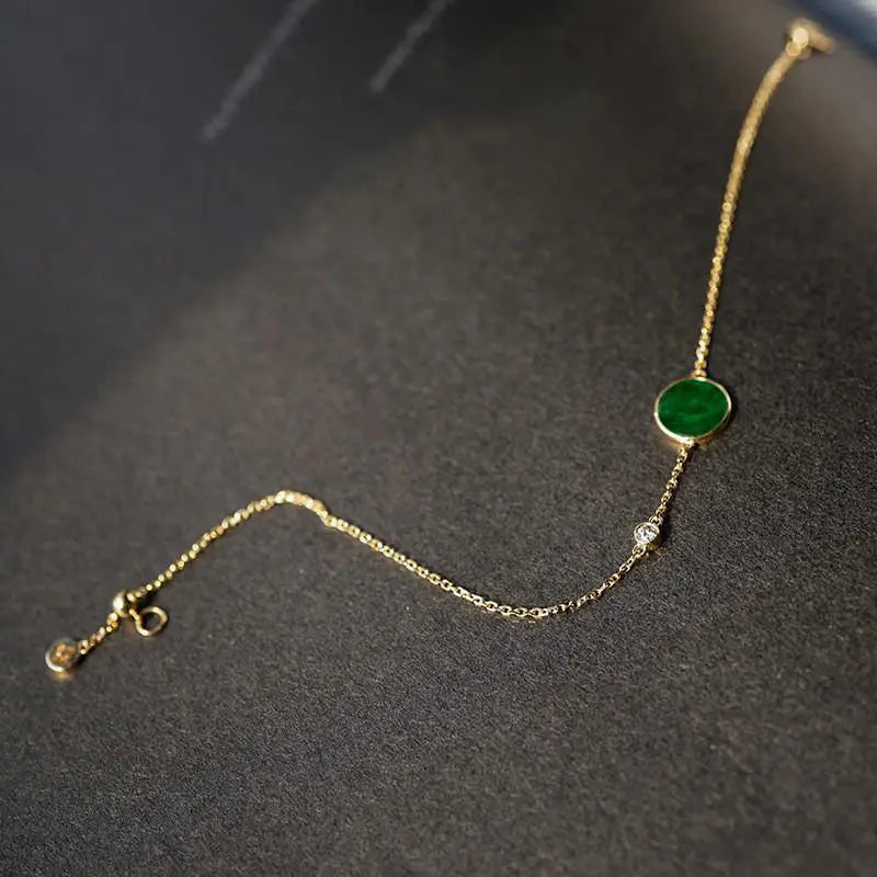 S925 Sterling Silver Emerald Bracelet Retro Style All-Match