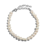 Sterling Silver Pearl Cross Eye Bracelet Irregular Pulseira Jewelry