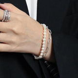Sterling Silver Pearl Cross Eye Bracelet Irregular Pulseira Jewelry