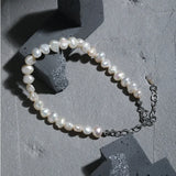 Sterling Silver Pearl Cross Eye Bracelet Irregular Pulseira Jewelry