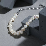 Sterling Silver Pearl Cross Eye Bracelet Irregular Pulseira Jewelry