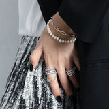Sterling Silver Pearl Cross Eye Bracelet Irregular Pulseira Jewelry