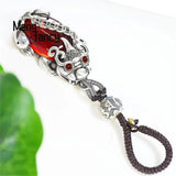 S925 Sterling Silver Garnet Pixiu Pendant Charms Keychain