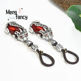 S925 Sterling Silver Garnet Pixiu Pendant Charms Keychain