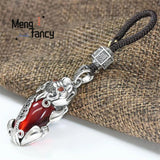 S925 Sterling Silver Garnet Pixiu Pendant Charms Keychain