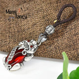 S925 Sterling Silver Garnet Pixiu Pendant Charms Keychain