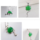 Sterling Silver Green Chalcedony Fox Pendant Necklace