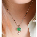 Sterling Silver Green Chalcedony Fox Pendant Necklace
