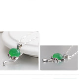 Sterling Silver Green Chalcedony Fox Pendant Necklace