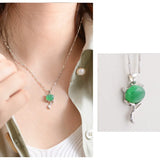 Sterling Silver Green Chalcedony Fox Pendant Necklace