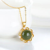 Sterling Silver Hetian Gray Jade Pearl Pendant Small Flower Necklace