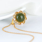 Sterling Silver Hetian Gray Jade Pearl Pendant Small Flower Necklace