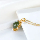 S925 Sterling Silver Hetian Jade Gray Jade Pearl Pendant Necklace