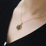 Sterling Silver Hetian Gray Jade Pearl Pendant Small Flower Necklace