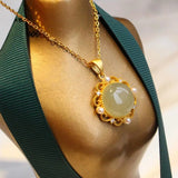 S925 Sterling Silver Natural Hetian Jade Gray Jade Pearl Pendant Necklace Set