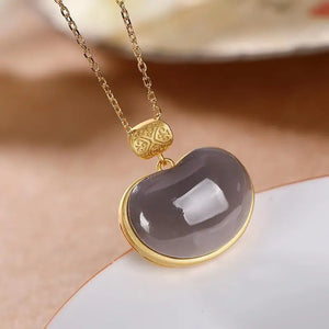Sterling Silver Hetian Jade Gray Jade Ruyi Retro Necklace