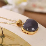 Sterling Silver Hetian Jade Gray Jade Ruyi Retro Necklace