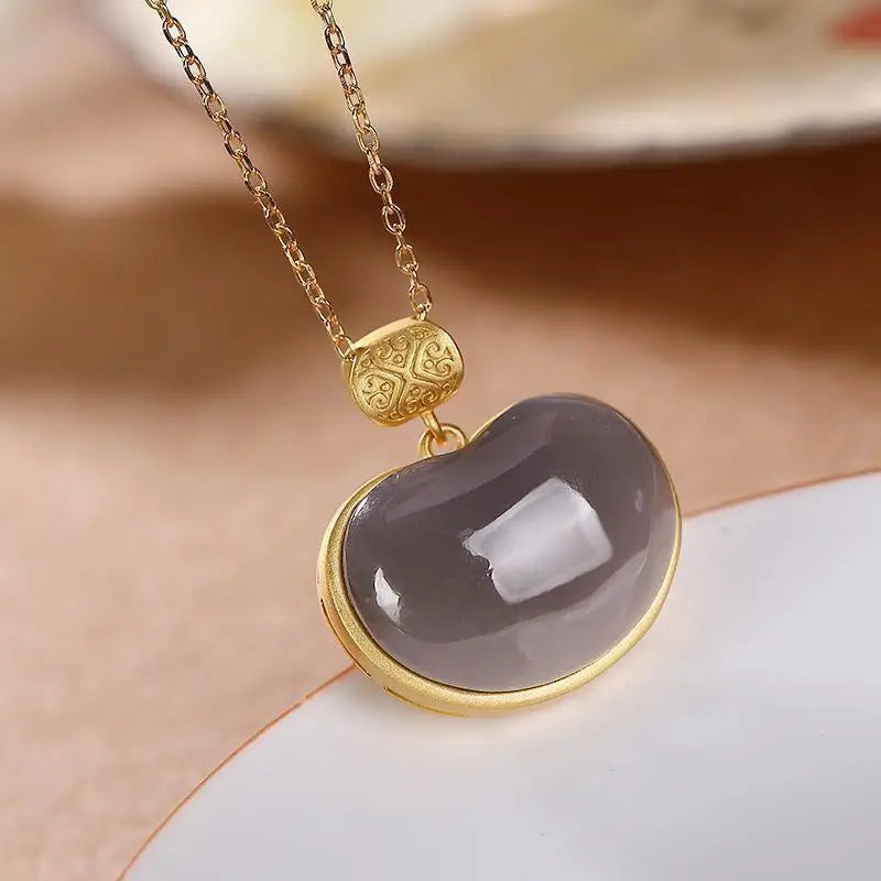 Sterling Silver Hetian Jade Gray Jade Ruyi Retro Necklace
