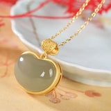 Sterling Silver Gray Jade Ruyi Necklace for Ladies