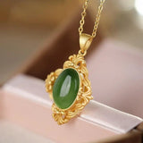 Sterling Silver Hetian Jade Pendant Baroque Retro Women's Necklace
