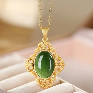 Sterling Silver Hetian Jade Pendant Baroque Retro Women's Necklace