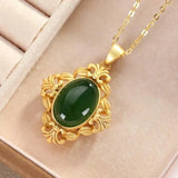 Sterling Silver Hetian Jade Pendant Baroque Retro Women's Necklace