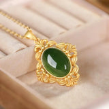 Sterling Silver Hetian Jade Pendant Baroque Retro Women's Necklace