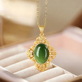 Sterling Silver Hetian Jade Pendant Baroque Retro Women's Necklace