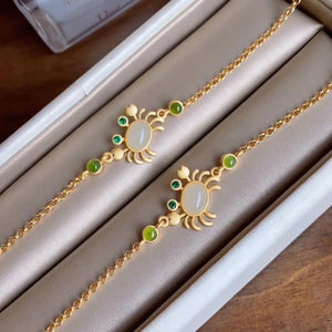 S925 Sterling Silver Hetian Jade Little Crab Jewelry Set Retro Women's Bracelet