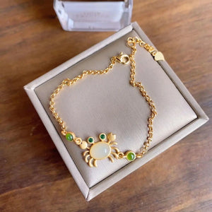 S925 Sterling Silver Hetian Jade Little Crab Jewelry Set Retro Women's Bracelet