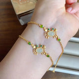 S925 Sterling Silver Hetian Jade Little Crab Jewelry Set Retro Women's Bracelet