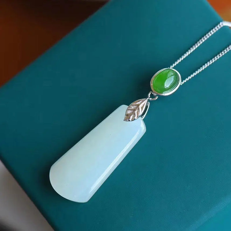 S925 Sterling Silver Hetian Jade Necklace Female Tranquility Peace Pendant