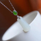 S925 Sterling Silver Hetian Jade Necklace Female Tranquility Peace Pendant
