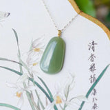 Sterling Silver Gray Hetian Jade Necklace for Women with Lucky Pendant