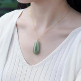 Sterling Silver Gray Hetian Jade Necklace for Women with Lucky Pendant
