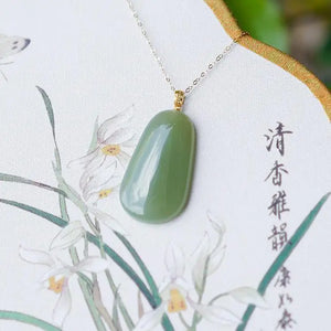 925 Sterling Silver Gray Jade Necklace for Women Lucky Pendant