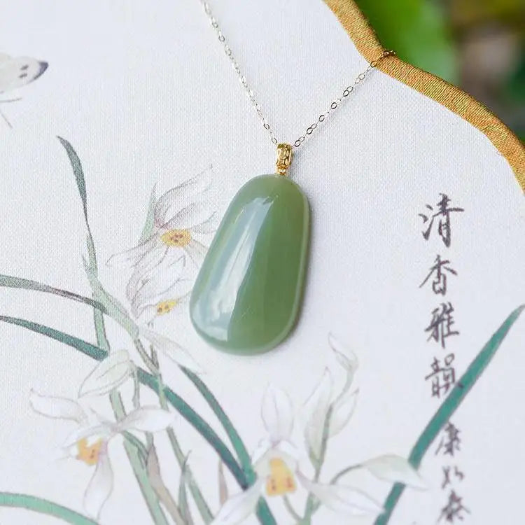 925 Sterling Silver Gray Jade Necklace for Women Lucky Pendant