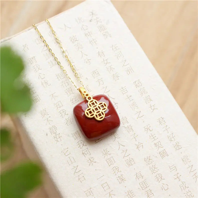 Sterling Silver Hetian Jade Money Bag Pendant, Geometric Necklace Retro Women's