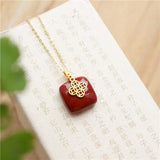 Sterling Silver Hetian Jade Money Bag Pendant, Geometric Necklace Retro Women's