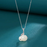 Sterling Silver Hotan Jade Rabbit Zodiac Necklace